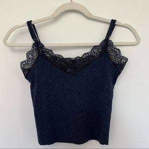 Navy Blue Lace Tank Top With Adjustable Straps